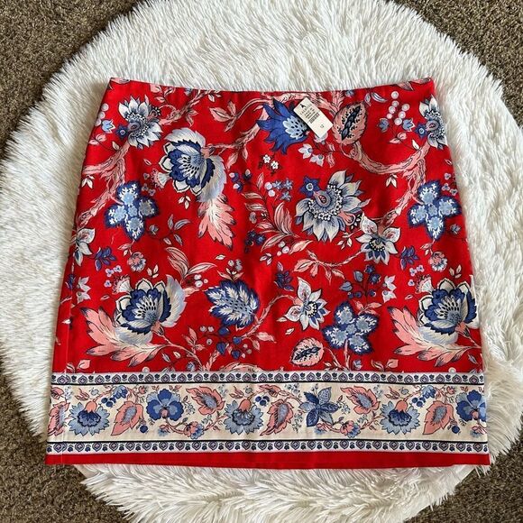 Talbots Skirt Floral Paisley Red New Womens Size 12 - Picture 1 of 7